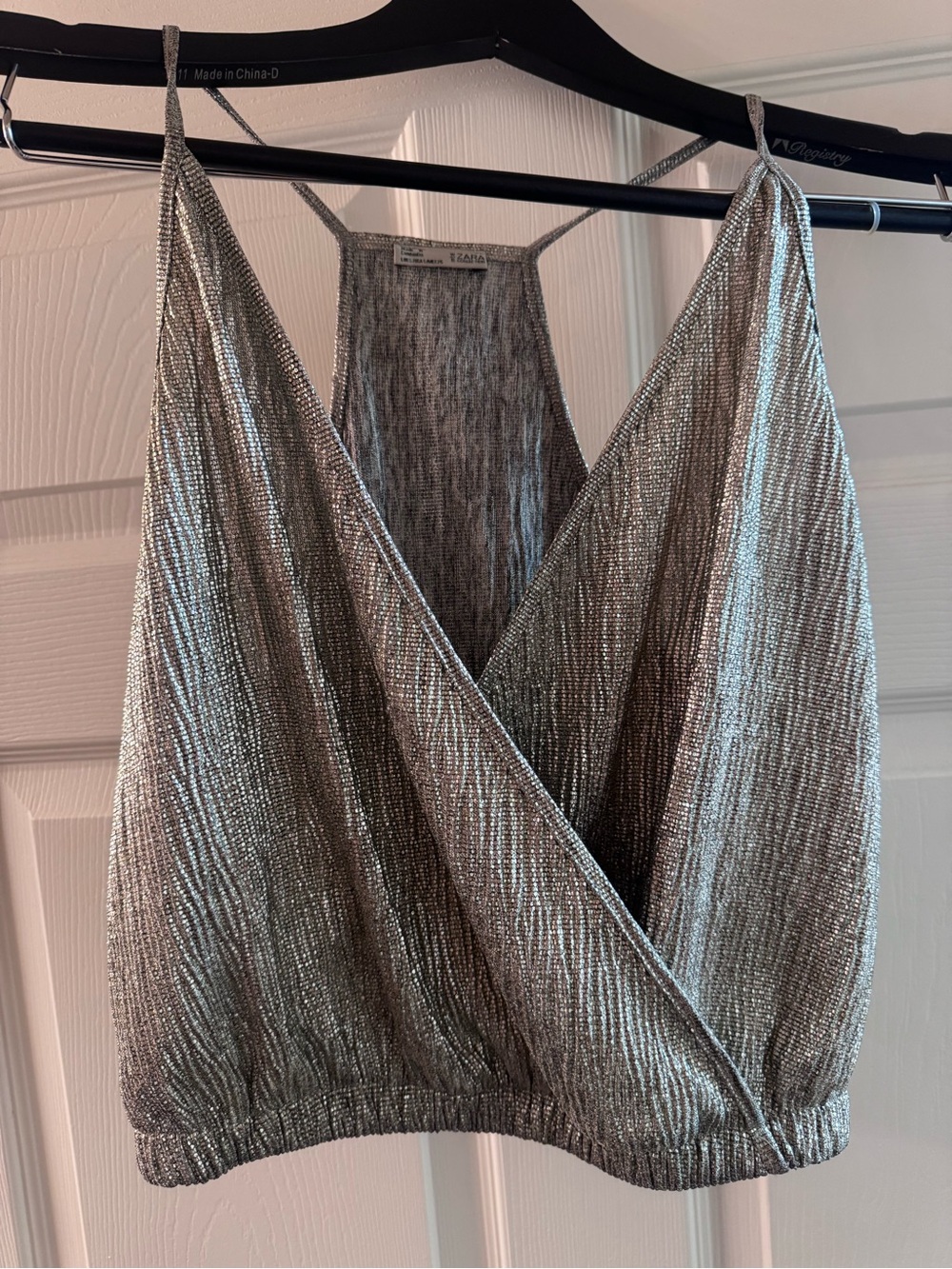 Zara Metallic Silver Cropped Camisole
